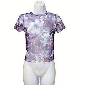 Reformation Sheer Mesh Floral Crop Top XS Purple Fairy‎ Stretch Y2K Grunge Boho